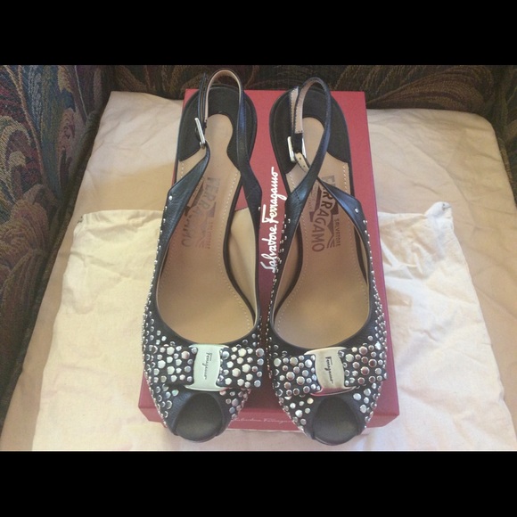 Ferragamo studded sling back pumps- never worn - Picture 2 of 4